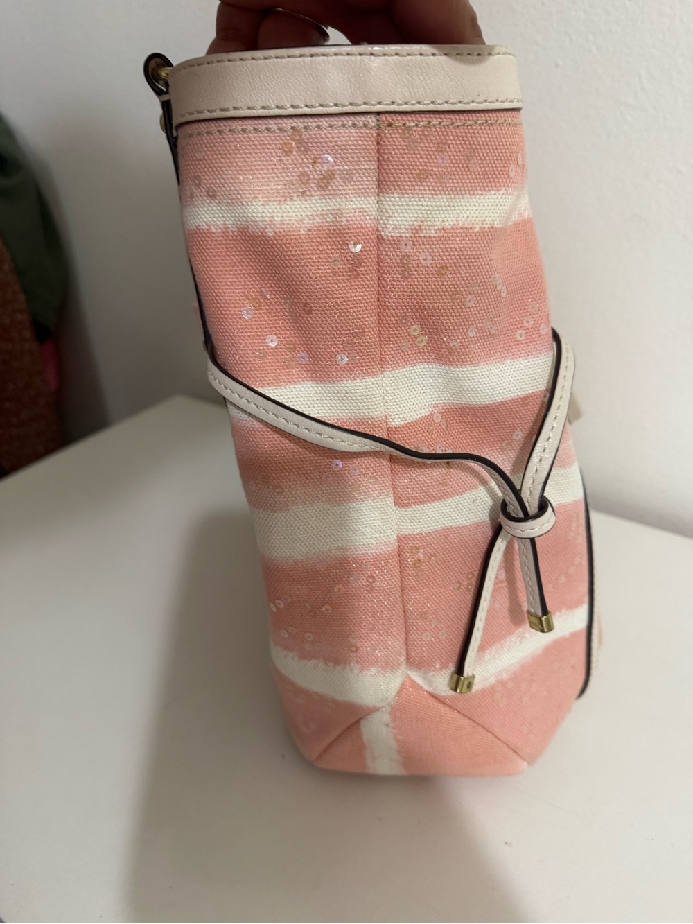 Coach RARE Y2K Audrey Motif Canvas Seashell Medium Cinched Tote - Picture 4 of 16